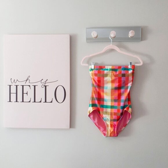 NWT Kate Spade checkered plaid bandeau neckline / halter one piece swimsuit, S - Picture 7 of 8